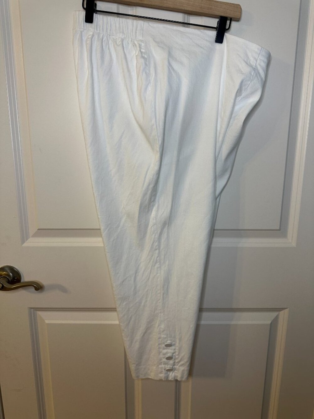 J Jill White Linen Blend Capri Pants Button Hem Pull On Coastal Resort Womens XL